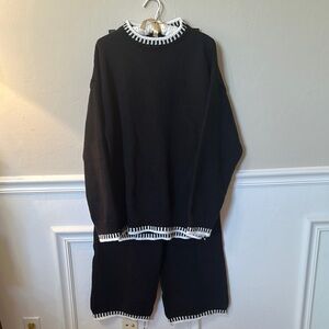 Black and White Knit Sweater and Pants Set